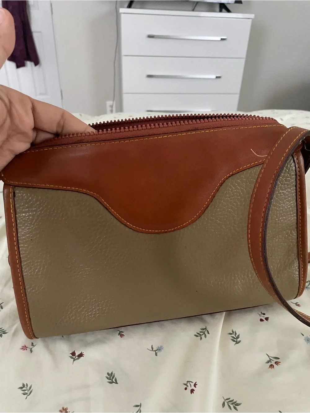 Dooney & Bourke Pebbled Leather Crossbody in Green with Brown Trim